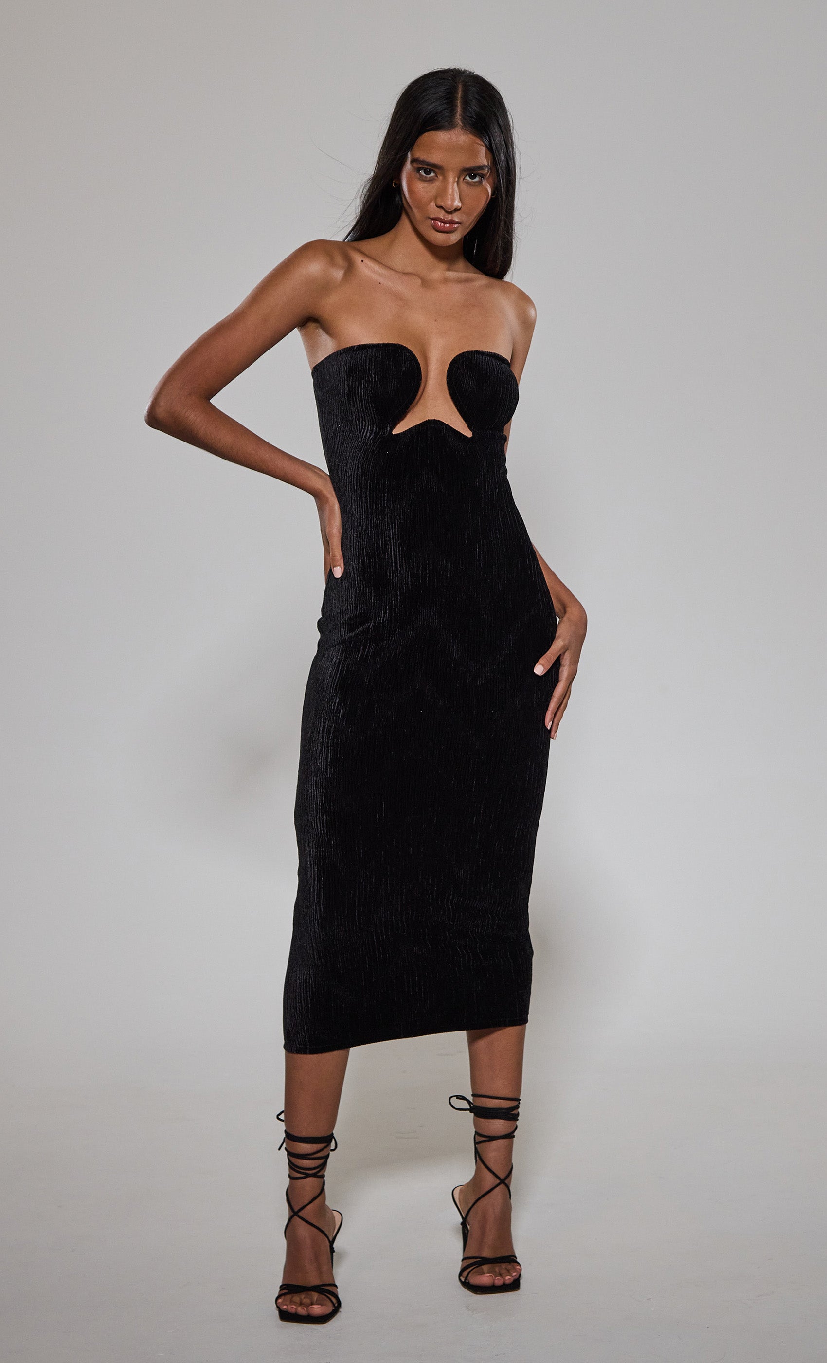 Black Velvet Bandeau Midi Dress