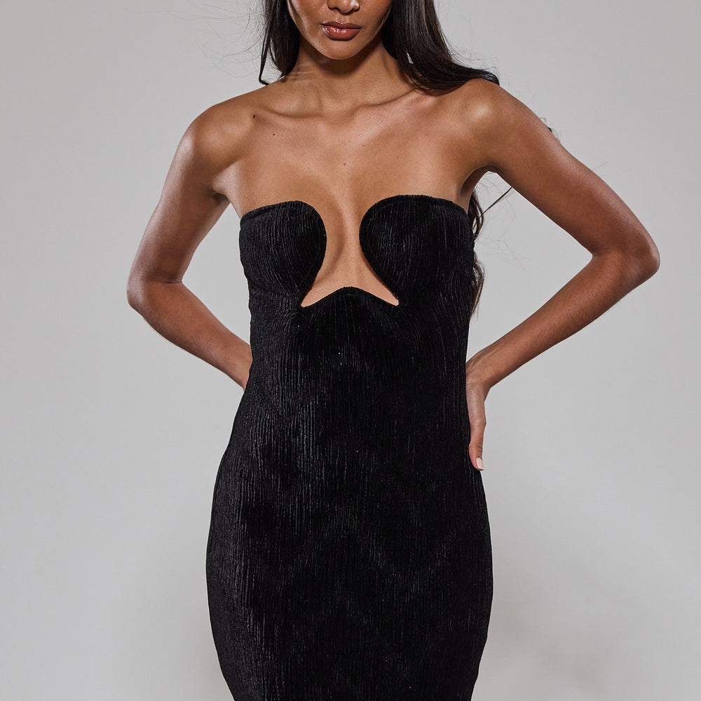 
                      
                        Black Velvet Bandeau Midi Dress
                      
                    