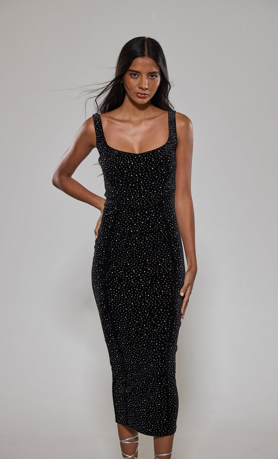 Black Velvet Diamante Midaxi Dress