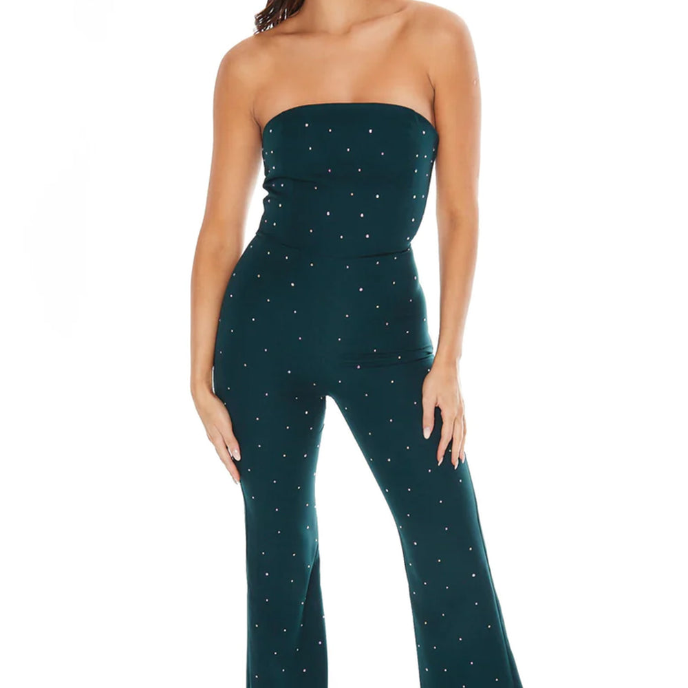 Emerald Green Diamante Bandeau Jumpsuit