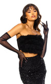 Black Faux Feather Glove Top