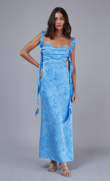  Blue Detailed Cup Backless Maxi Dress