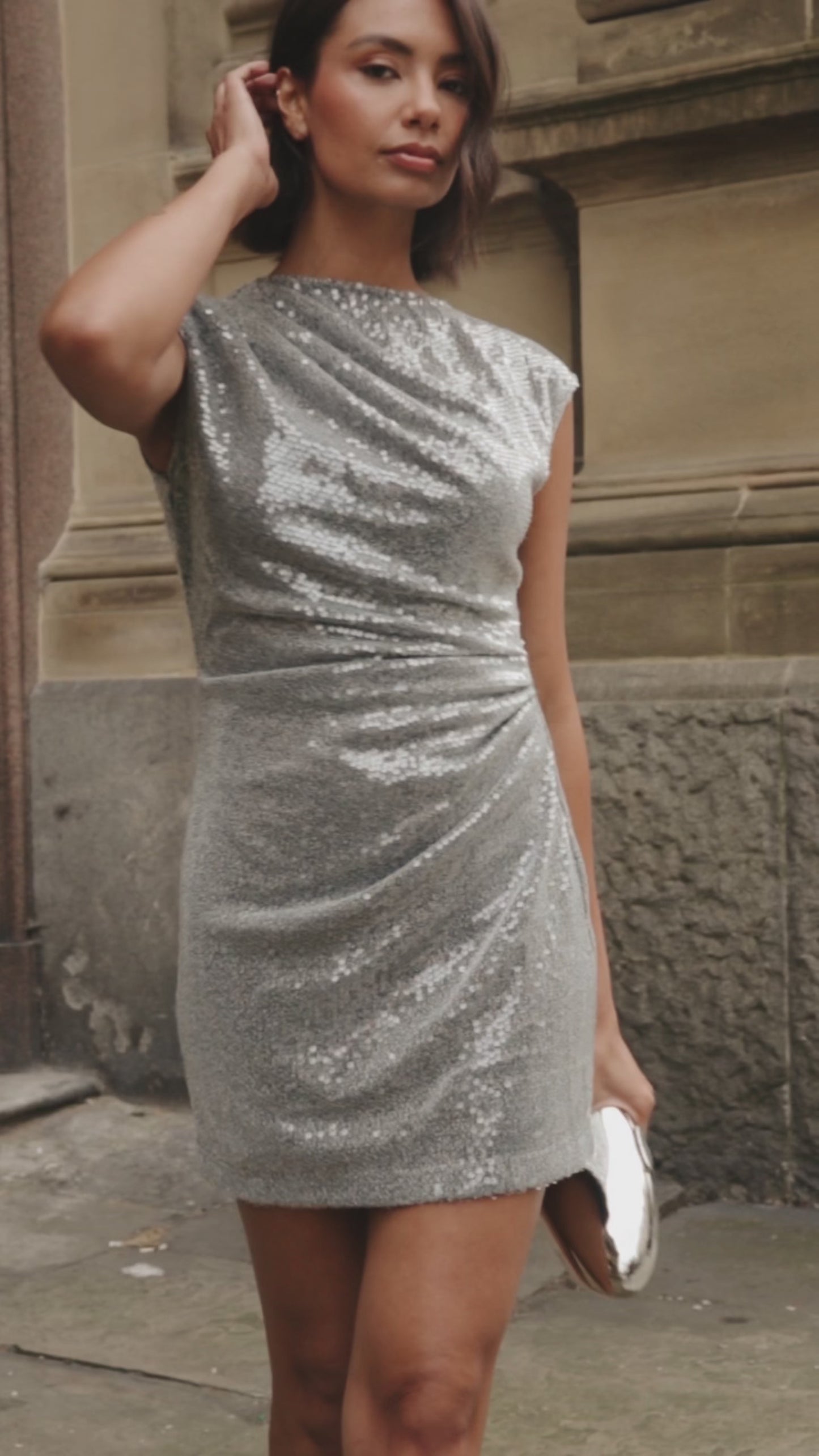 Silver Sequin Mini Dress