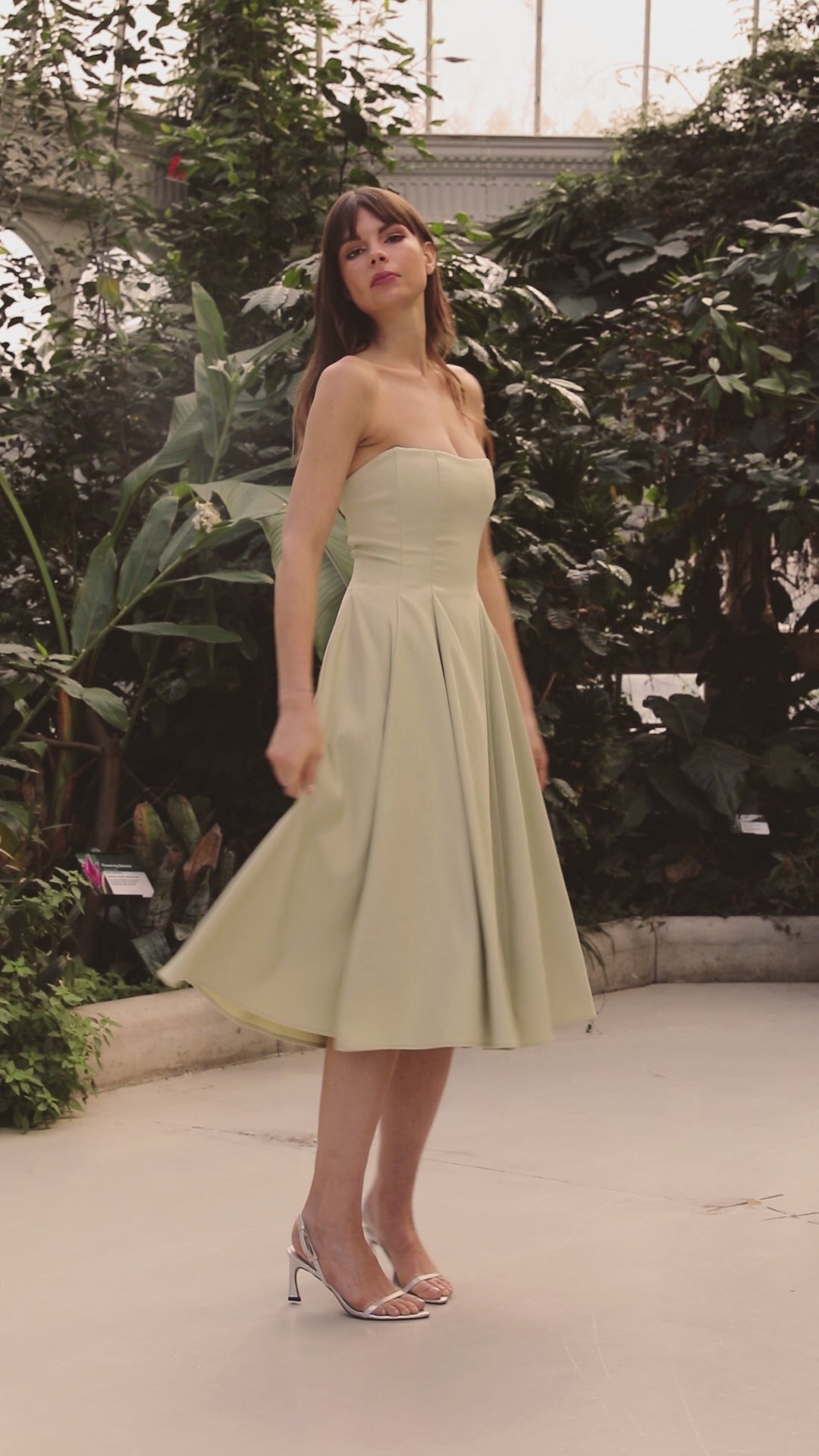 Olive Bandeau Corset Full Skirt Midi Dress