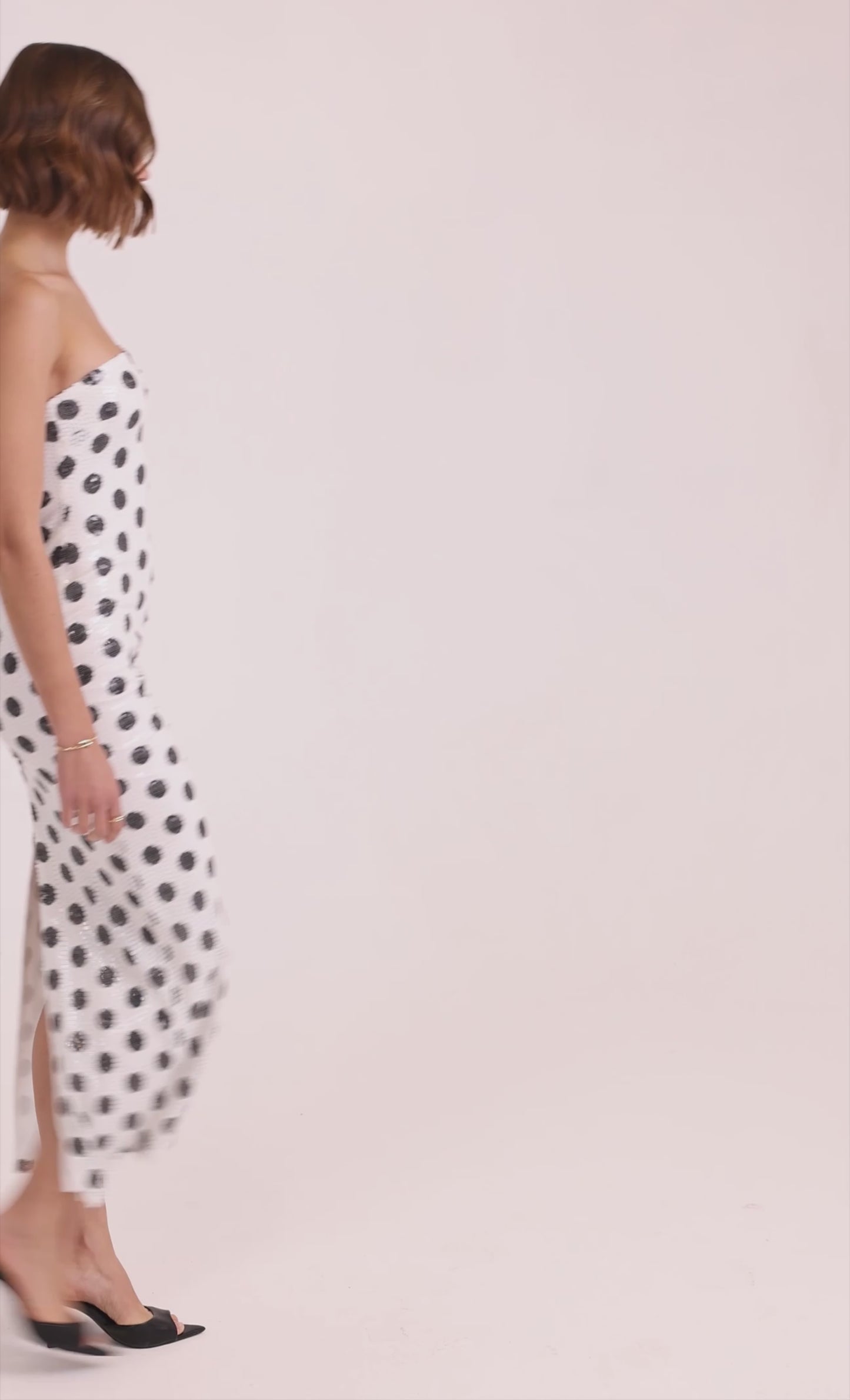 White Polka Dot Sequin Bandeau Maxi Dress