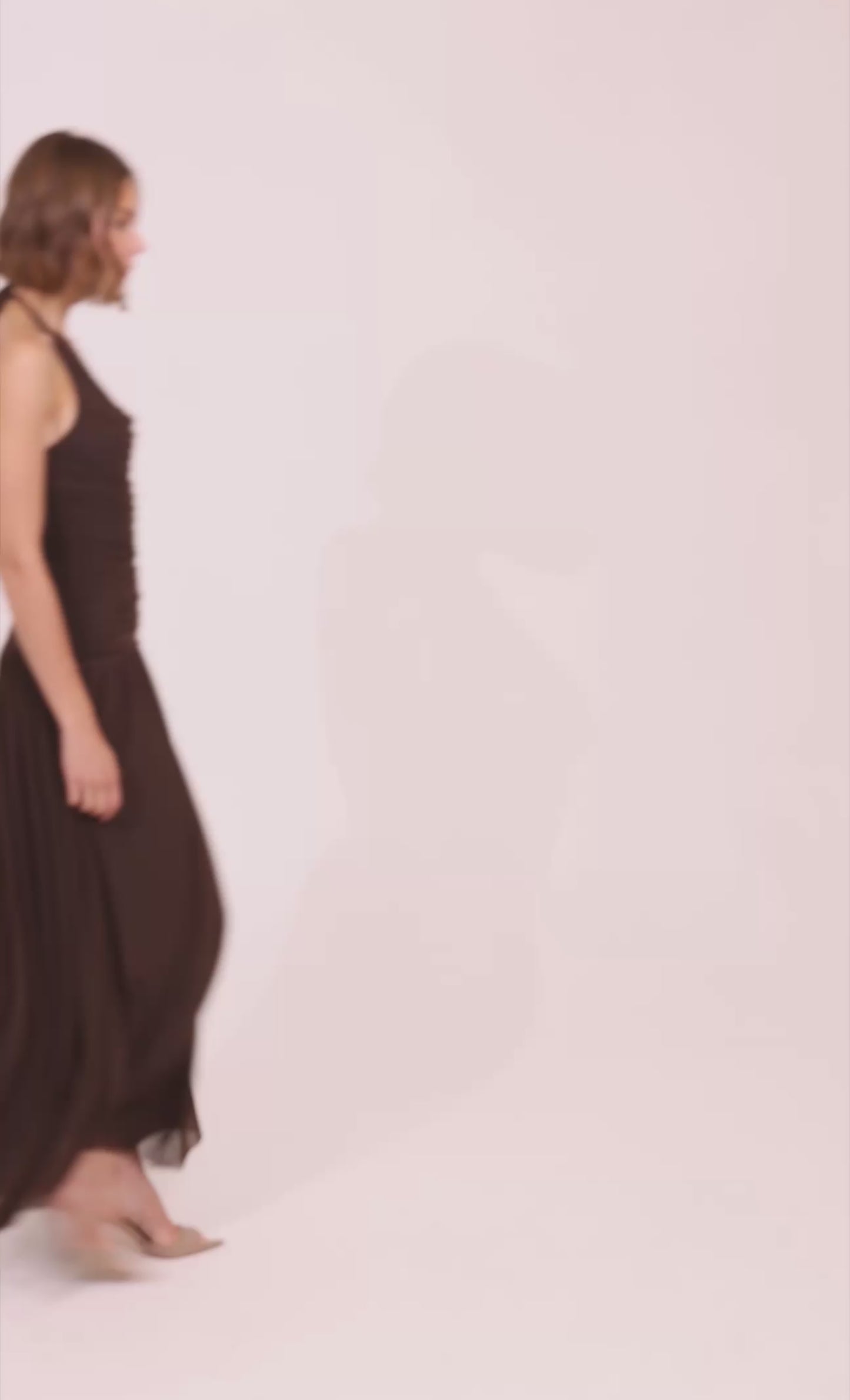 Brown Ruched Halterneck Maxi Dress