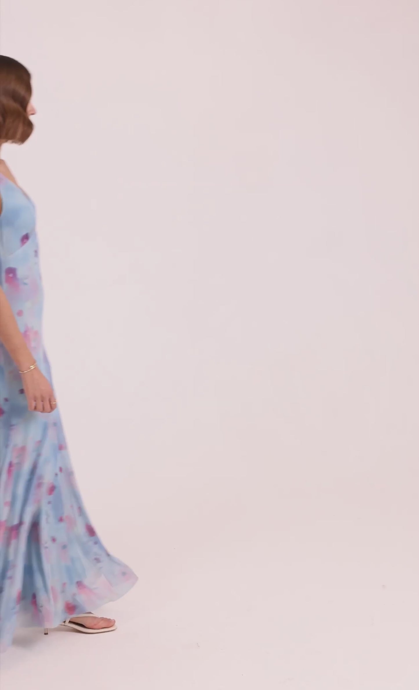 Blue Floral Blur Godet Maxi Dress