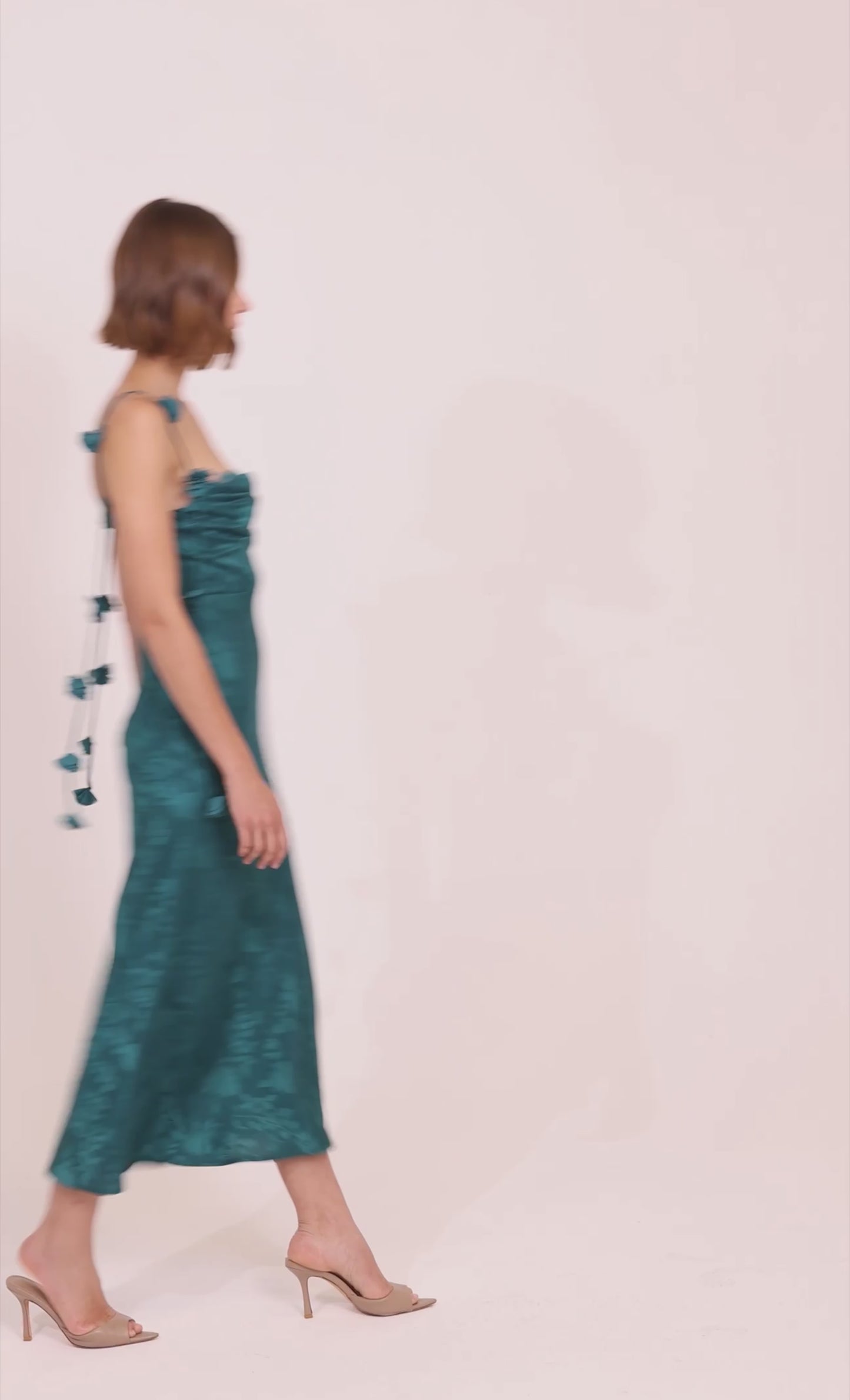 Teal Petal Strap Satin Jacquard Maxi Dress