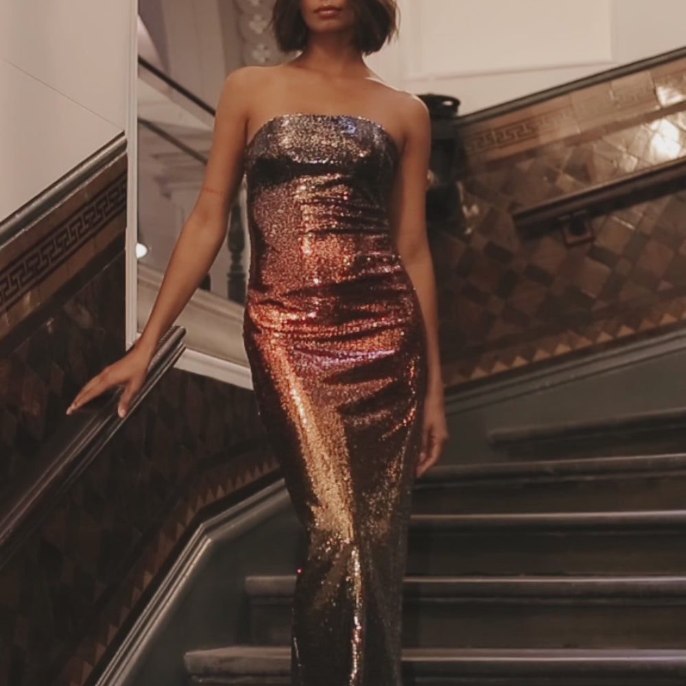 
                      
                        Load and play video in Gallery viewer, Ombre Sequin Bandeau Maxi Dress
                      
                    