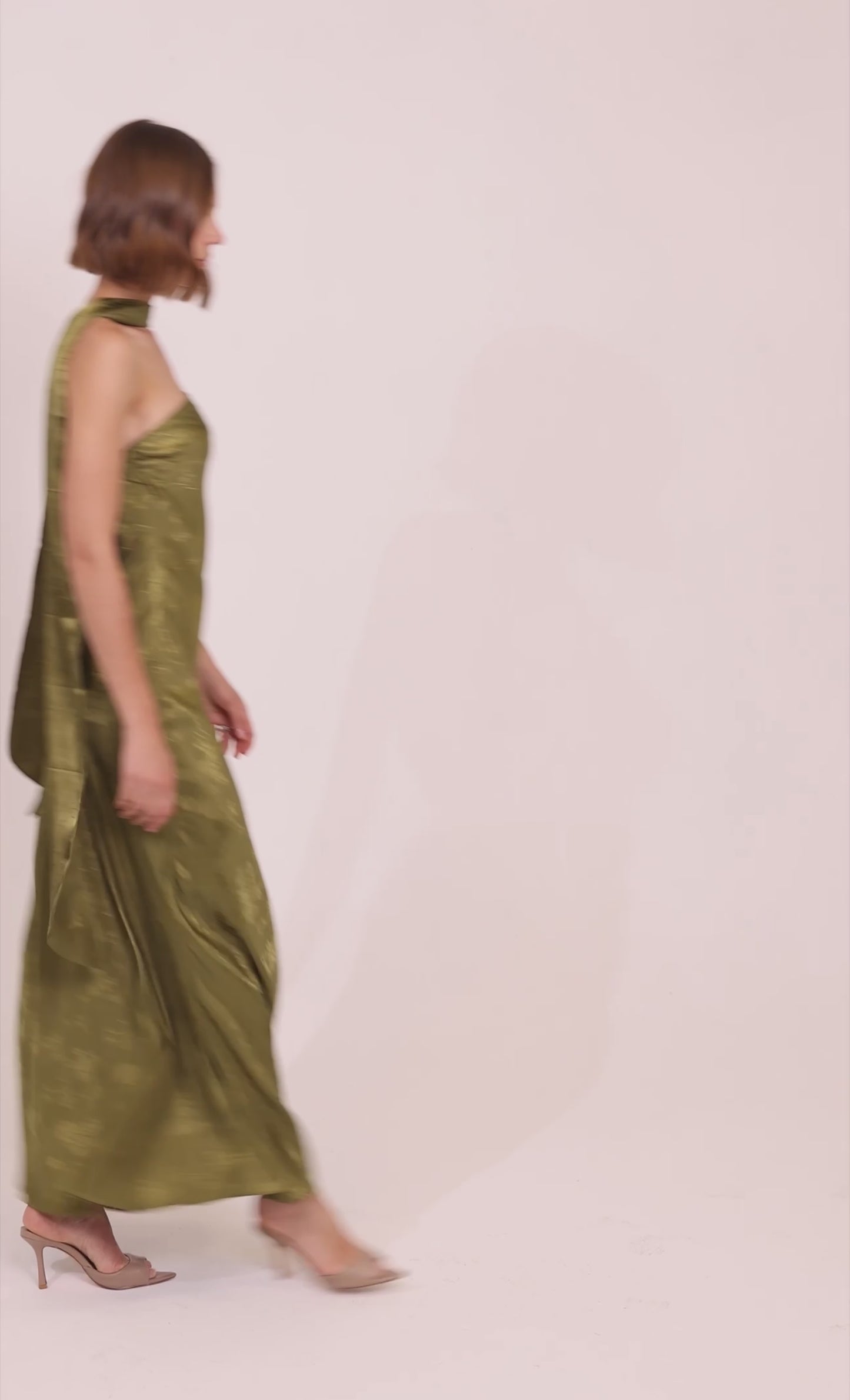 Olive Bandeau Scarf Satin Maxi Dress