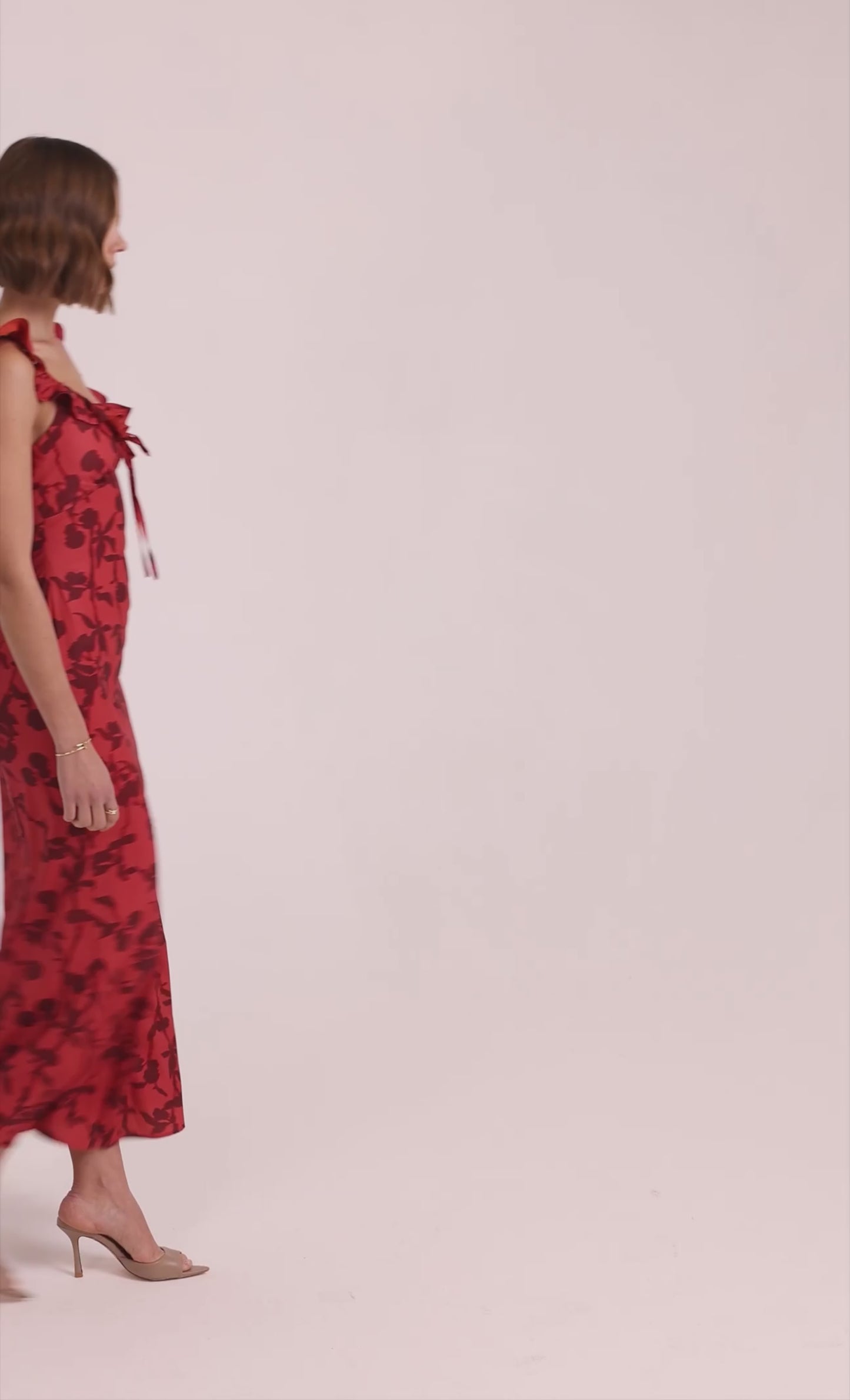 red split maxi dress Red Ruffle Side Split Maxi Dress – Rare London