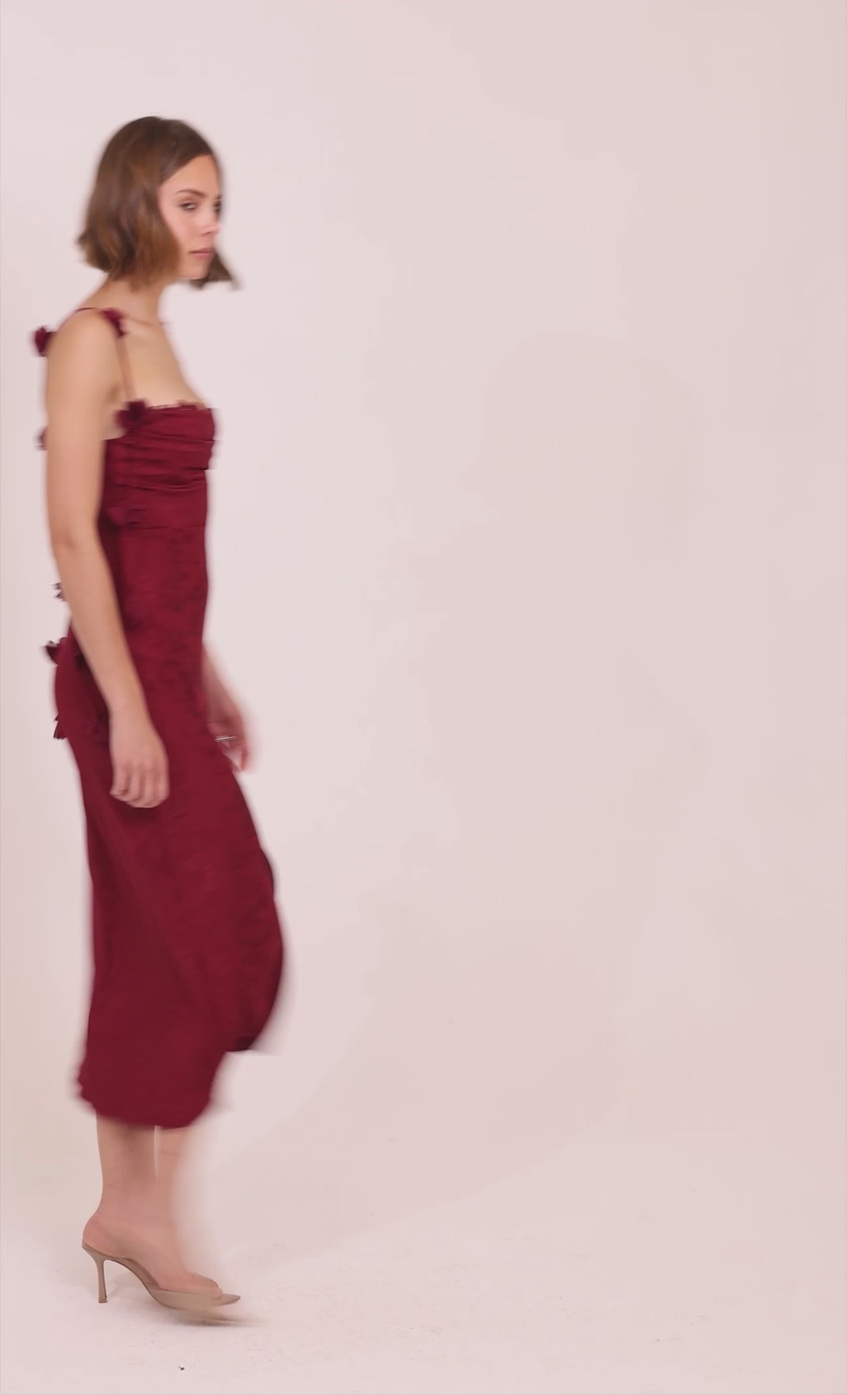 Wine Petal Strap Satin Jacquard Maxi Dress – Rare London