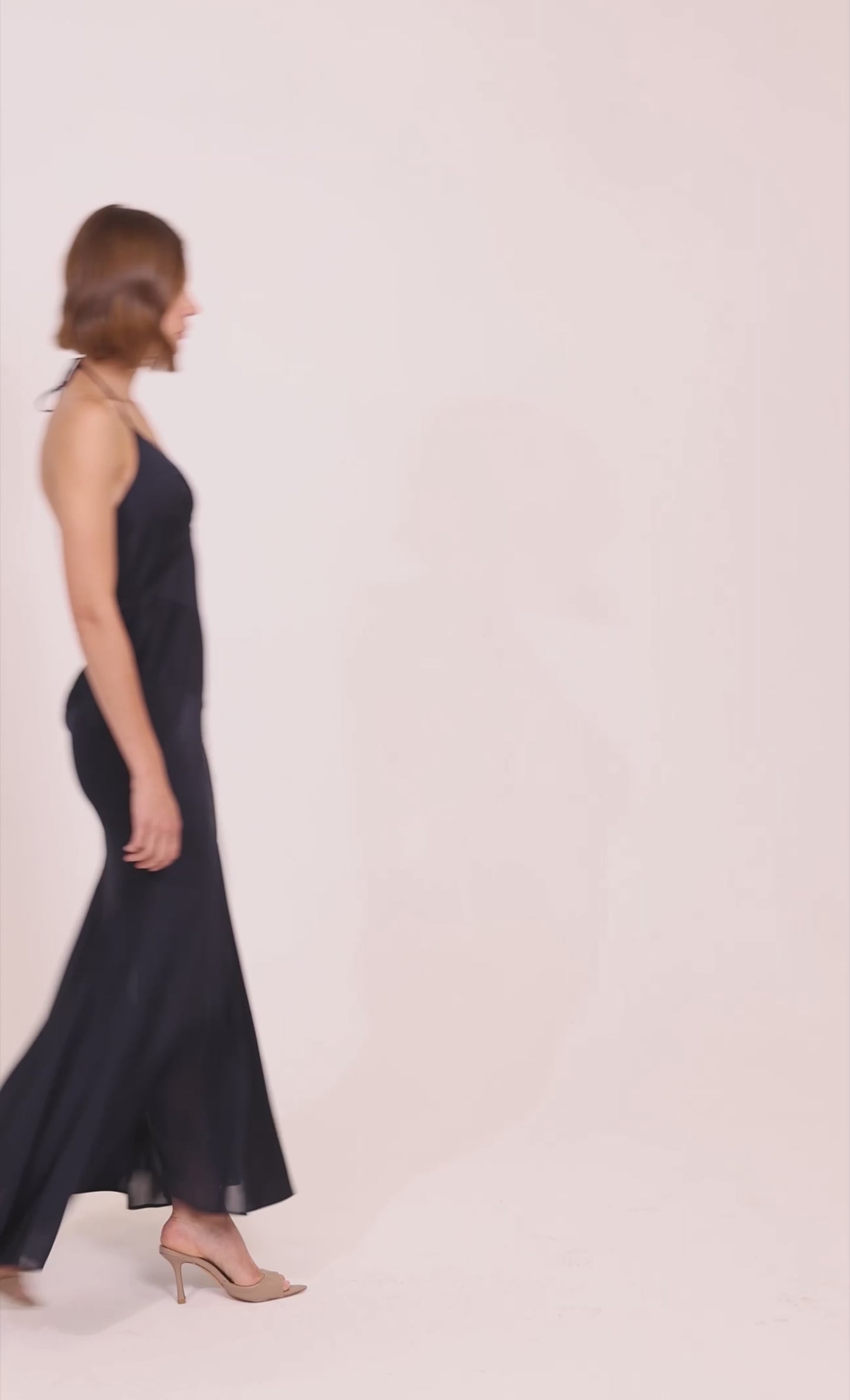 Navy Contrast Bias Fishtail Maxi Dress