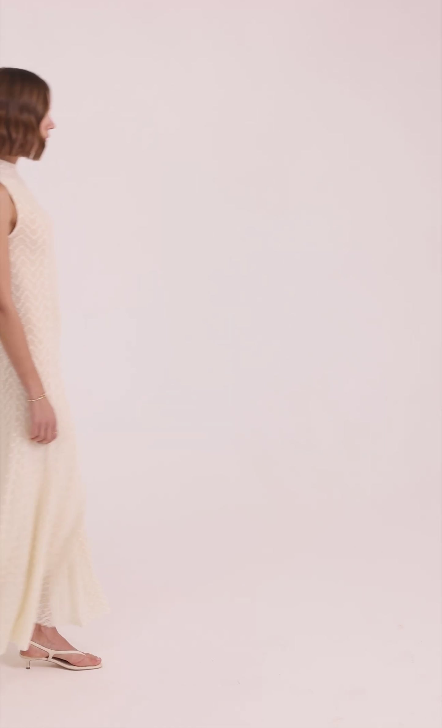Cream Knit High Neck Maxi Dress