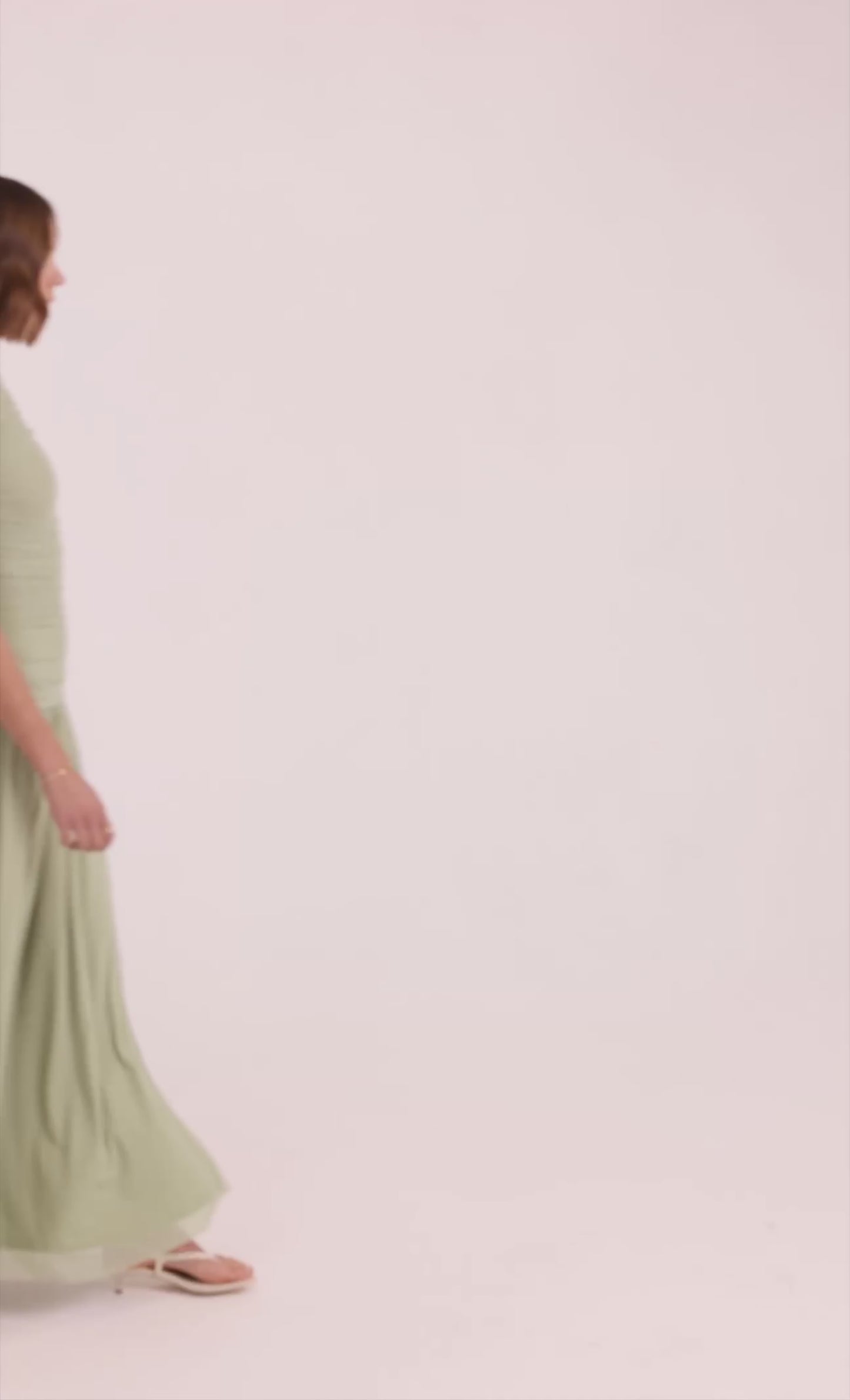 Sage Drop Waist Side Split Mesh Maxi Dress