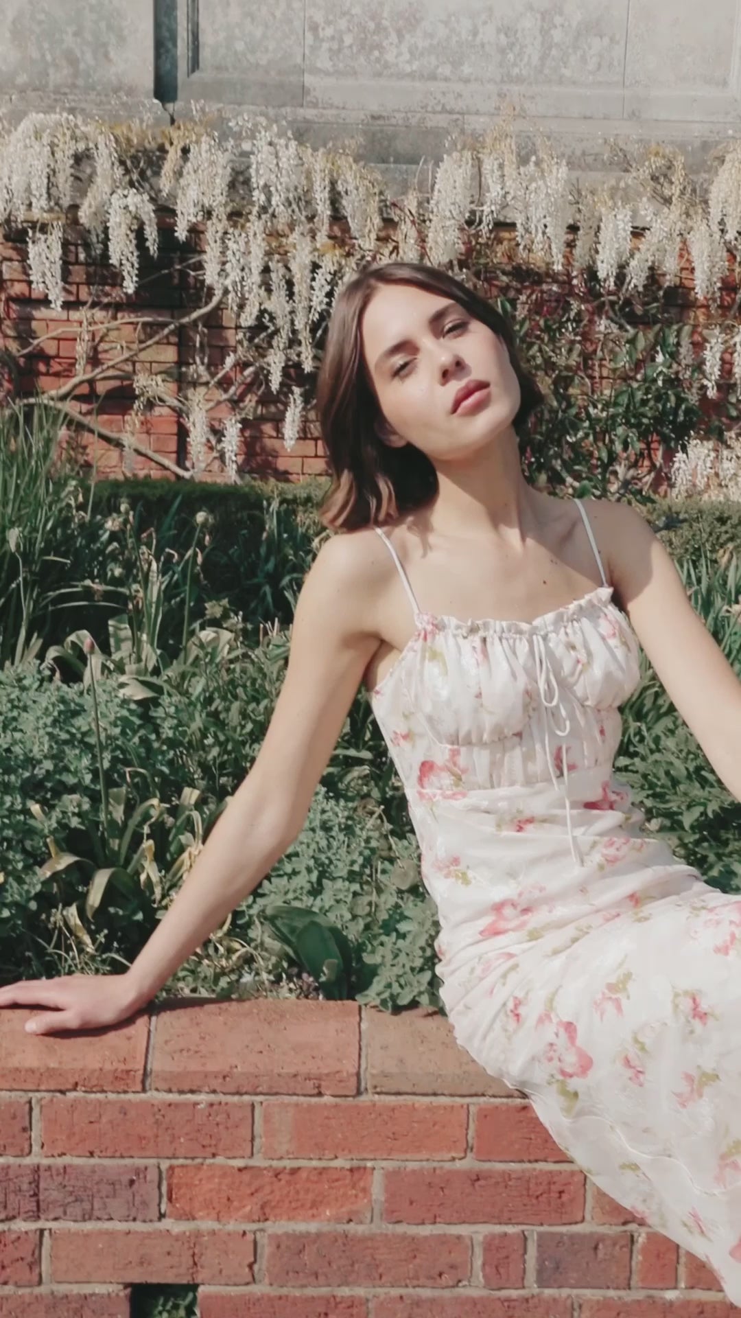 Cream Floral Tie Front Maxi Dress