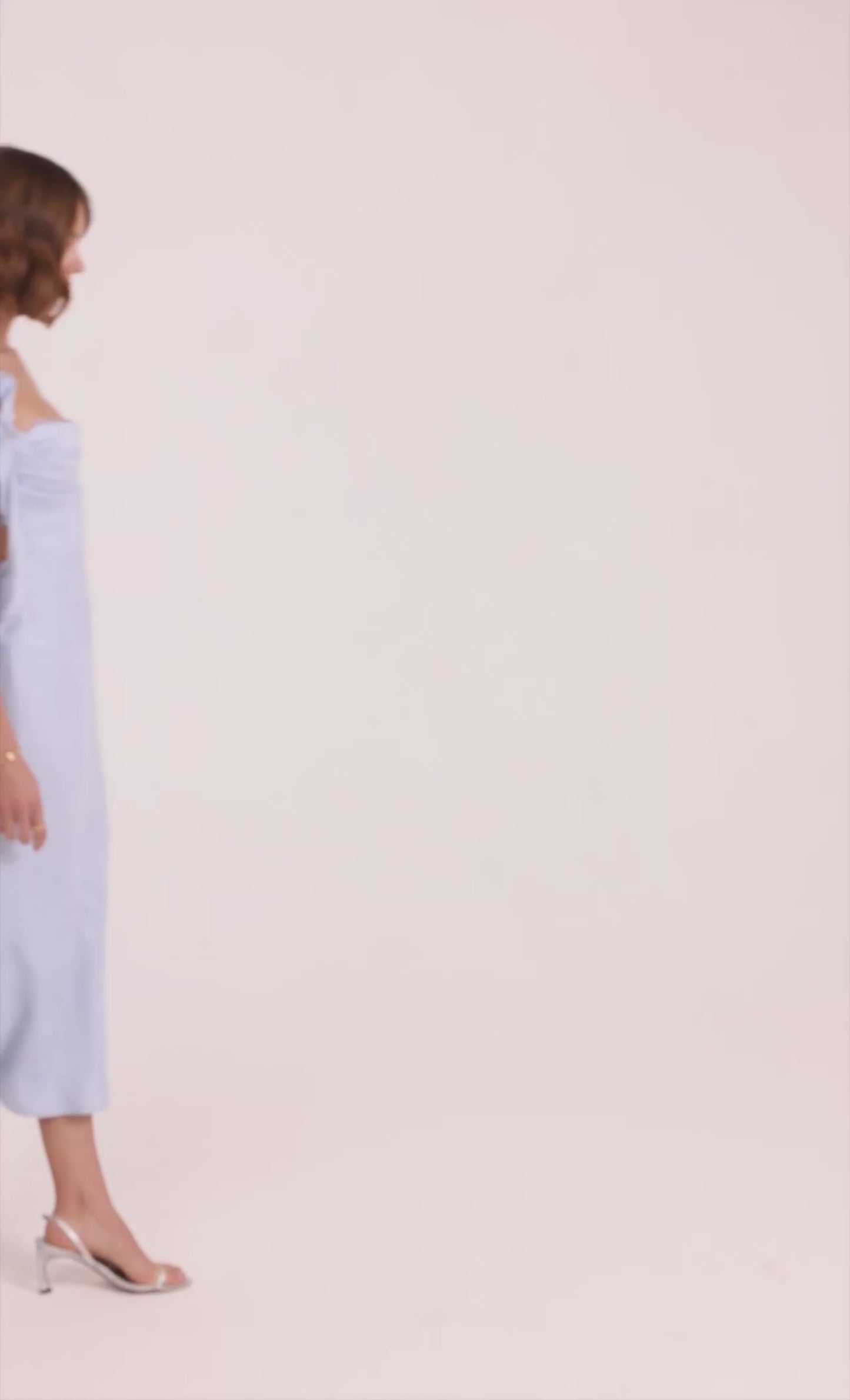 Baby Blue Satin Jacquard Cup Maxi Dress