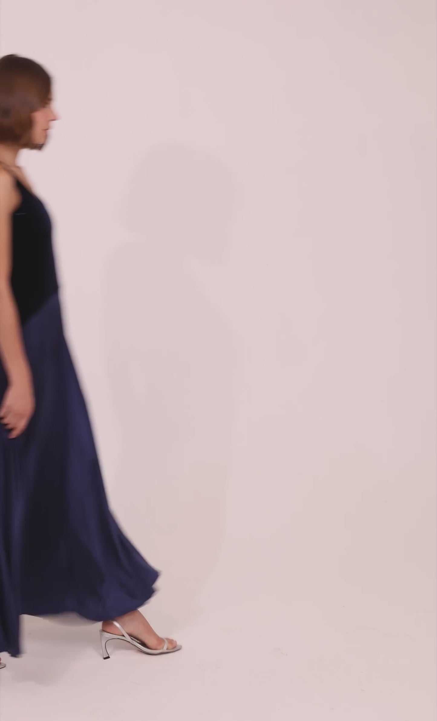 Navy Velvet & Satin Curved Drop Waist Maxi Dress