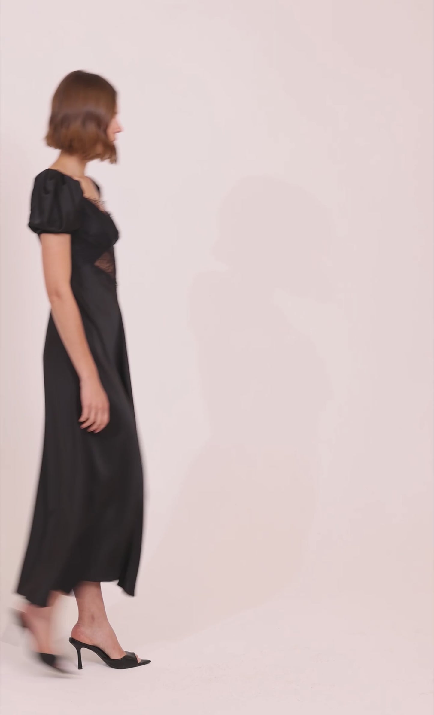 Black Lace Puff Sleeve Maxi Dress