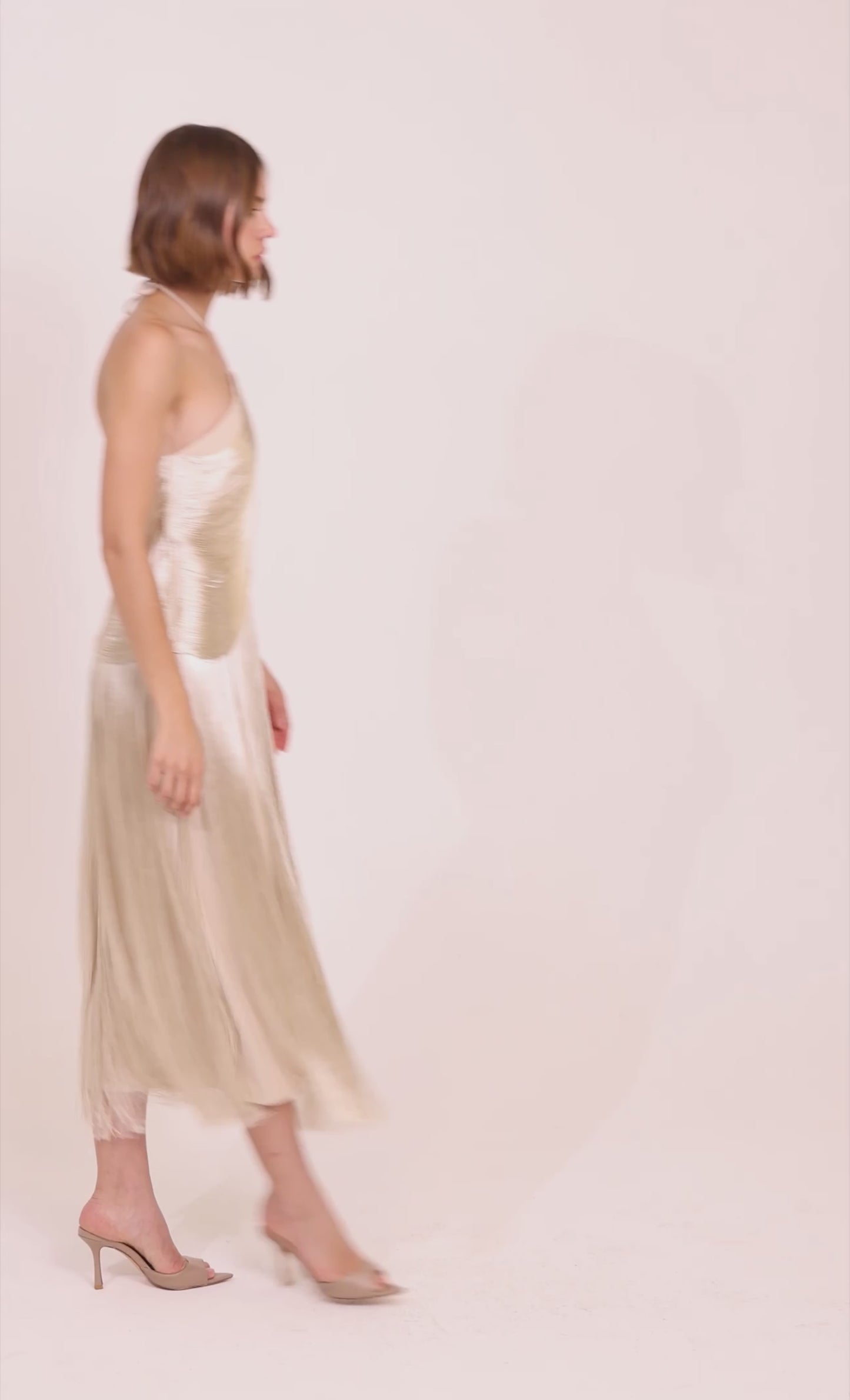 Champagne Halter Fringe Midaxi Dress