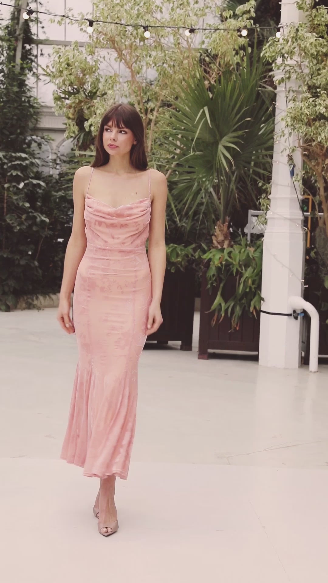 Blush Pink Floral Cowl Godet Maxi Dress