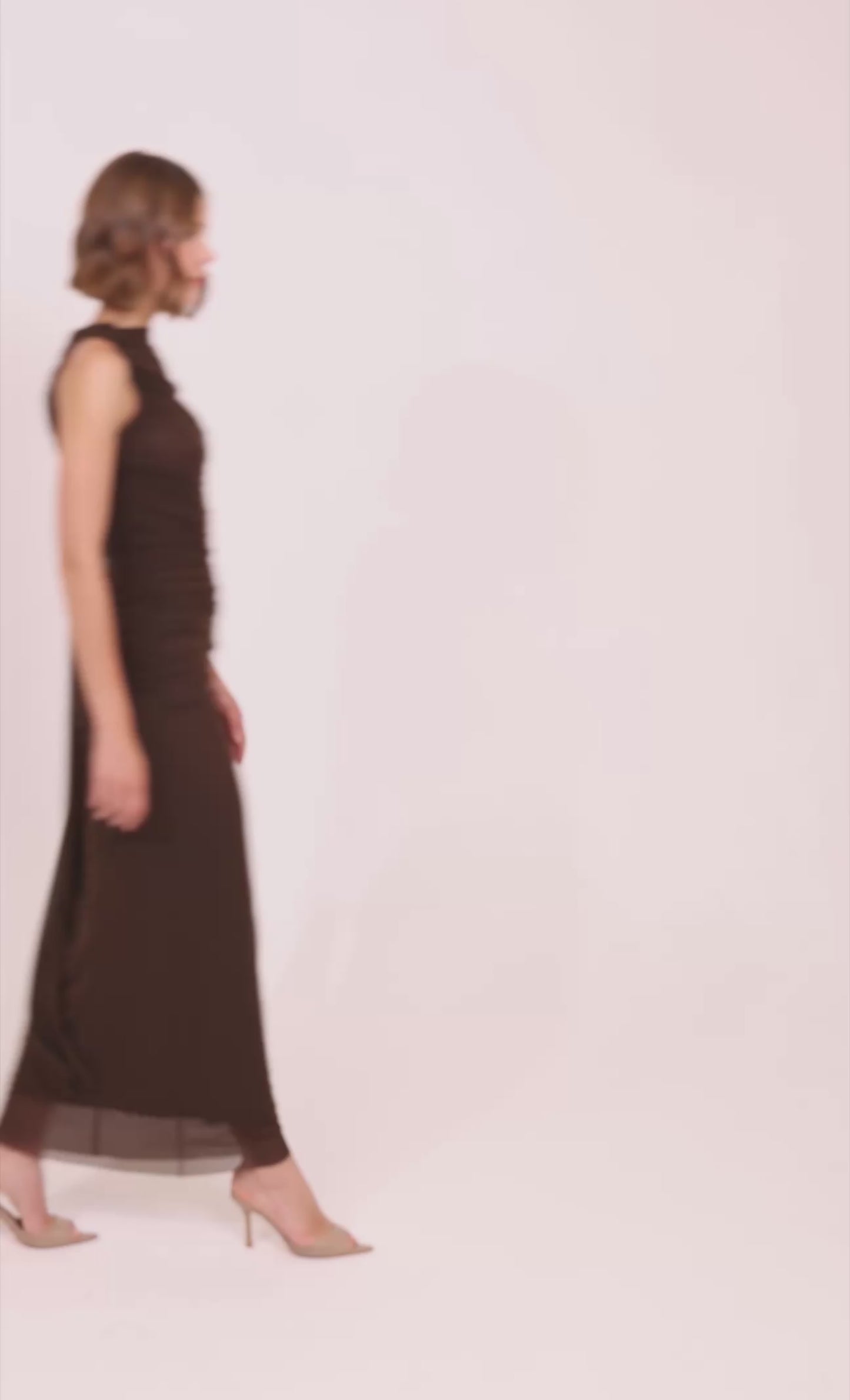 Brown Ruched Cape Maxi Dress