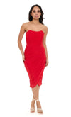 Red Mesh Drape Midi Dress