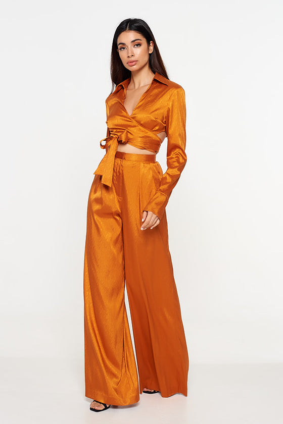 Turmeric Satin Jacquard Wide Trousers
