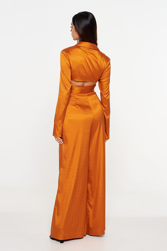 Turmeric Satin Jacquard Wide Trousers