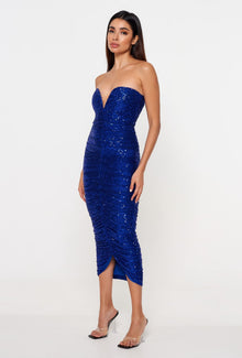  Royal Blue Sequin Sweetheart Midi Dress