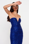 Royal Blue Sequin Sweetheart Midi Dress