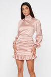 Pink High Neck Ruched Mini Dress