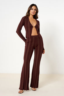  Brown Striped Knit Flare Trousers