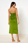 Olive Green Corset Ruched Midi Dress