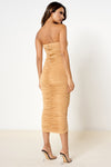 Camel Sweetheart Ruched Midaxi Dress
