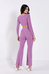 Lilac Pointelle Knit Tie Front Top