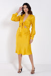 Yellow Satin Jacquard Tie Midi Dress
