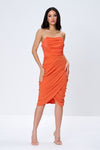 Orange Glitter Mesh Drape Wrap Dress