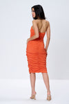 Orange Glitter Mesh Drape Wrap Dress
