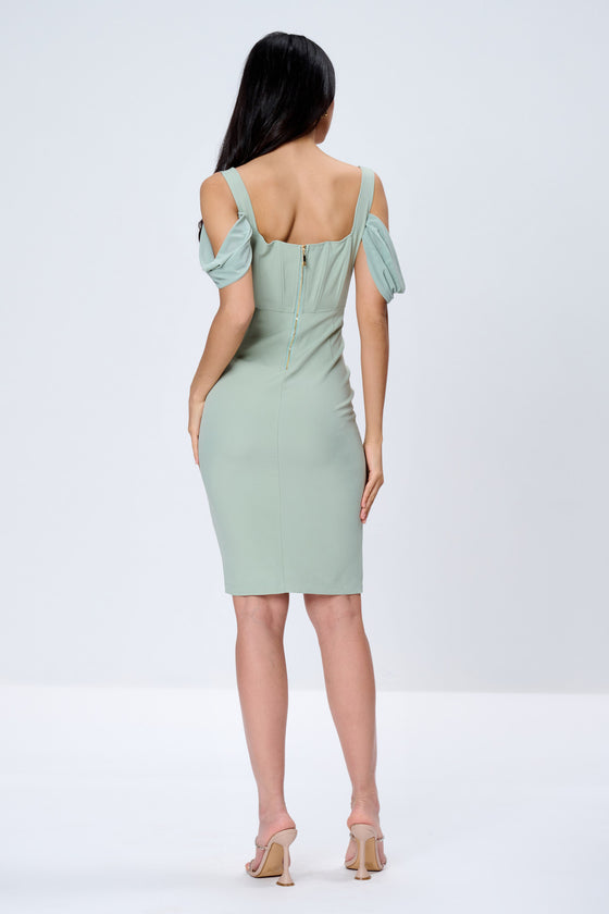 Mint Corset Cold Shoulder Midi Dress