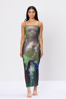  Digital Print Mesh Midaxi Dress