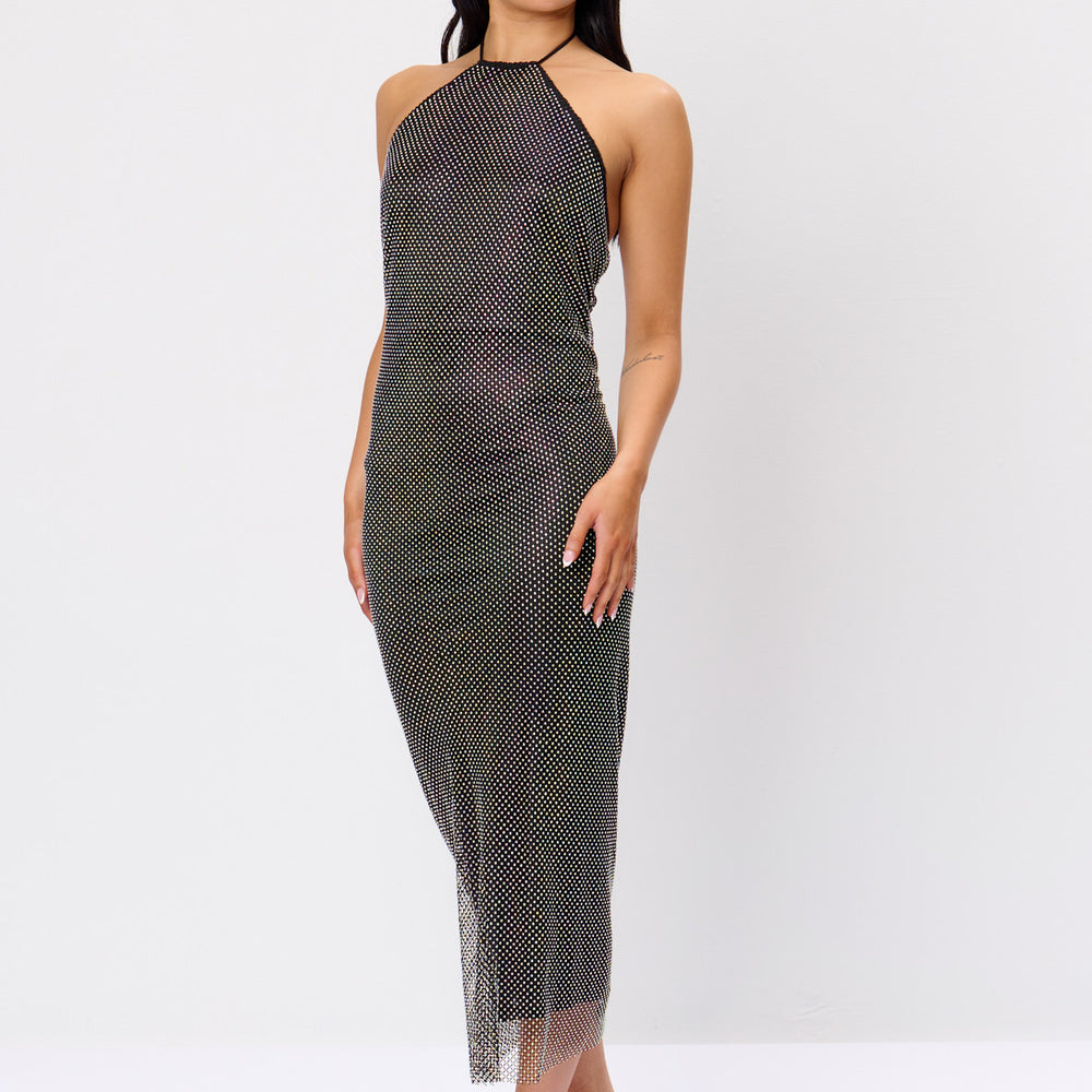 
                      
                        Black Rhinestone Lace Up Midi Dress
                      
                    