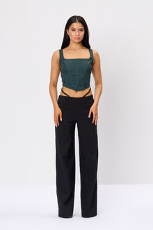  Black Waist Strap Detail Tailored Trousers