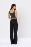 Black Waist Strap Detail Tailored Trousers