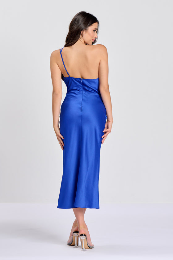 Blue Asymmetric Slip Dress