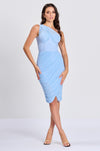 Powder Blue Asymmetric Mesh Drape Dress