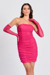 Pink Mesh Ruched Glove Mini Dress