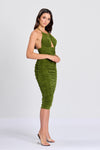 Green Cut Out Ruched Midi Dress