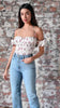 white ditsy floral ruched bardot bodysuit
