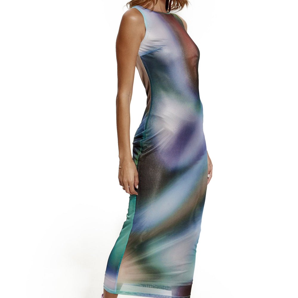 Blue Blur Mesh Maxi Dress